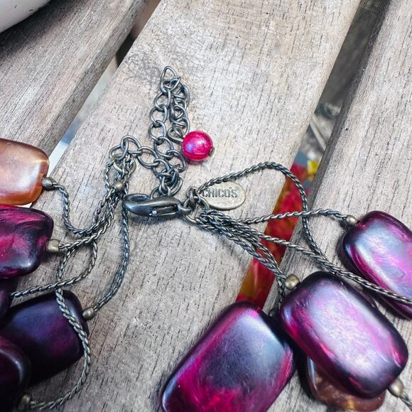 Chico's Multi Stand Statement Necklace-Pink & Brown Resin Lucite Beads - Picture 6 of 7